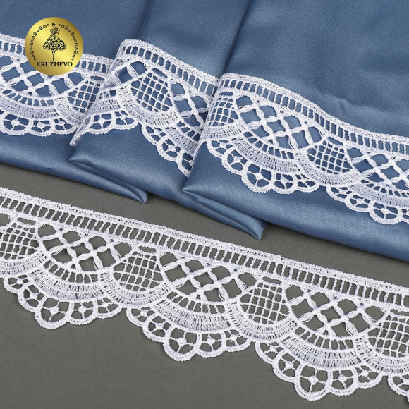 Кружево гипюр матовая нить KRUZHEVO арт.TR.8G8299 шир.55мм цв.01 белый уп.9м