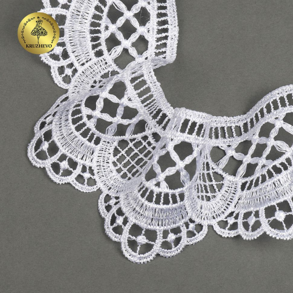 Кружево гипюр матовая нить KRUZHEVO арт.TR.8G8299 шир.55мм цв.01 белый уп.9м