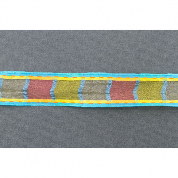 Лента органза с рисунком, 25 мм, 15 м, цвет 01, голубой с оранжевым и желтым