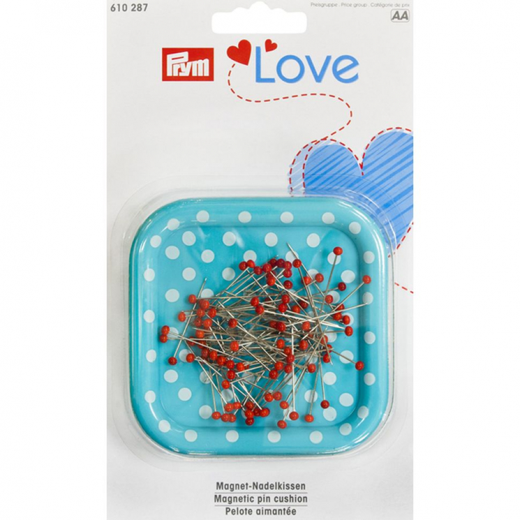 610287 PRYM Love Магнитная игольница с наполнением (9г булавок 0,6х30мм с цветными головками), пластик/железо