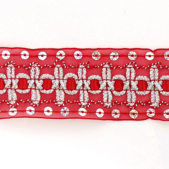 Тесьма с пайетками TBY арт.TH182 шир.38мм цв.026 красный уп.18,28м