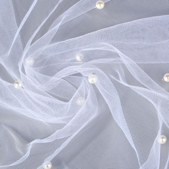 Фатин с бусинами арт.с223-14 шир.150см 100% полиэстер цв.белый рул.15-28м
