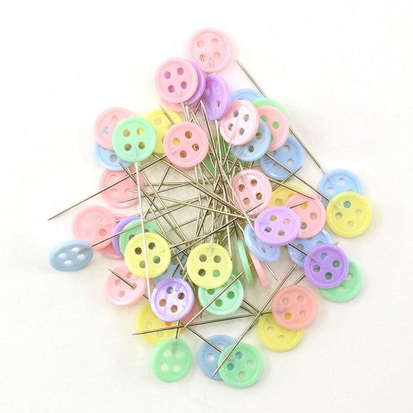 137254_Булавки портновские с головками-пуговичками, 46 мм, 50 шт, разноцветные