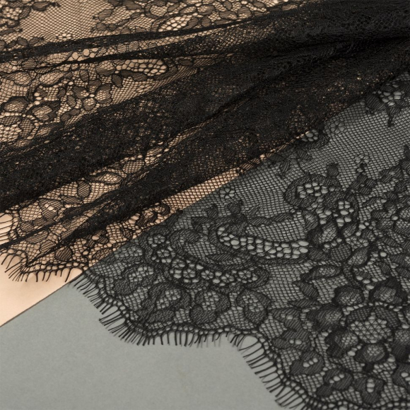 Кружево реснички KRUZHEVO арт.TBY 75227 шир.240мм цв.02 черный уп.15м (по 3м)