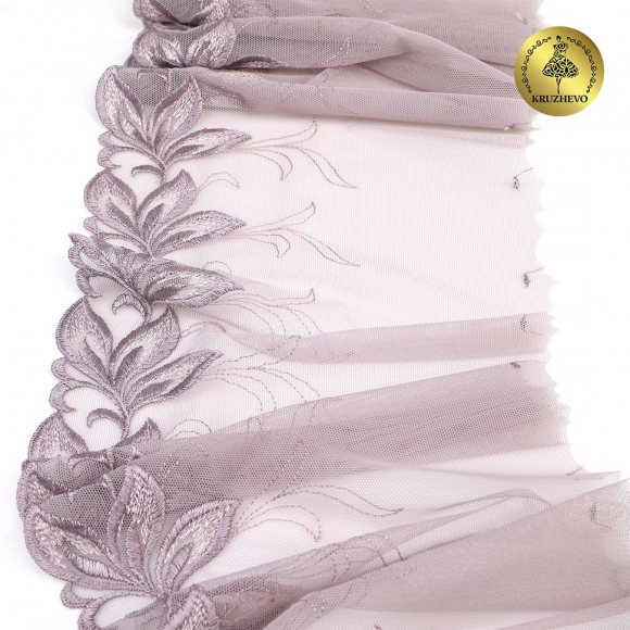 Кружево вышивка на сетке KRUZHEVO арт.TBY.OG82 шир.190мм цв.дымчатый, левая уп.6м