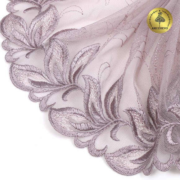 Кружево вышивка на сетке KRUZHEVO арт.TBY.OG82 шир.190мм цв.дымчатый, левая уп.6м