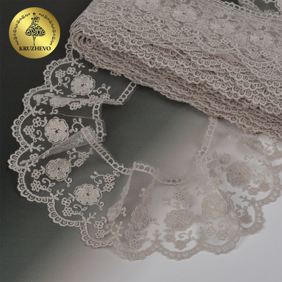 Кружево на сетке KRUZHEVO арт.TR.3806 шир.60мм цв.373 песочный уп.14м Кружево на сетке KRUZHEVO арт.TR.3806 шир.60мм цв.373 песочный уп.14м