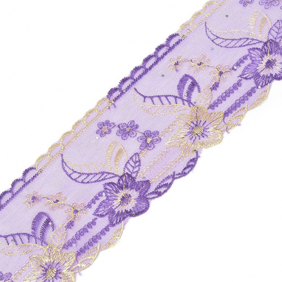 Кружево на сетке TBY-SL1.06 шир.100мм цв.фиолетовый уп.9,14м