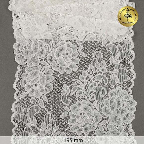Кружево-стрейч KRUZHEVO арт.TBY.OG62 шир.195мм цв.сумрачно-белый уп.10м