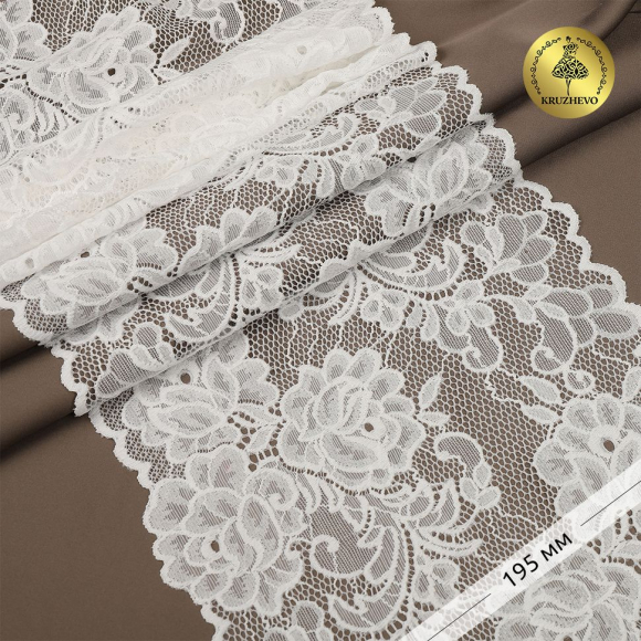 Кружево-стрейч KRUZHEVO арт.TBY.OG62 шир.195мм цв.сумрачно-белый уп.10м