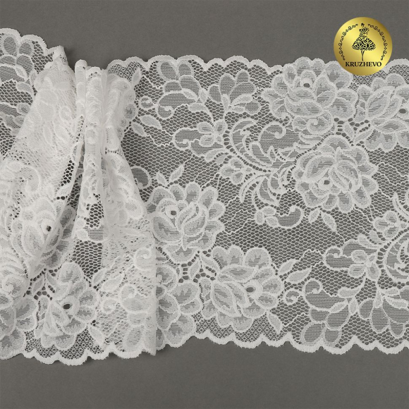 Кружево-стрейч KRUZHEVO арт.TBY.OG62 шир.195мм цв.сумрачно-белый уп.10м