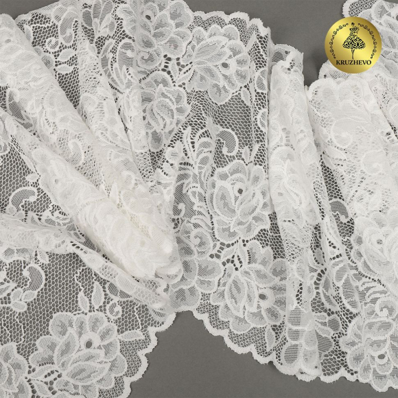 Кружево-стрейч KRUZHEVO арт.TBY.OG62 шир.195мм цв.сумрачно-белый уп.10м