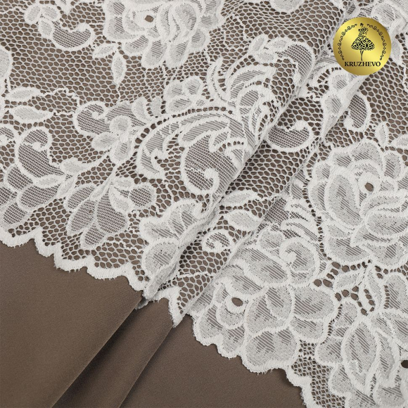 Кружево-стрейч KRUZHEVO арт.TBY.OG62 шир.195мм цв.сумрачно-белый уп.10м