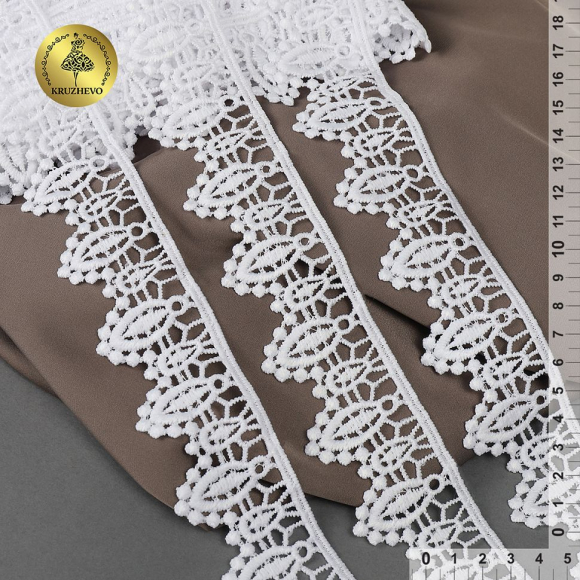 Кружево гипюр матовая нить KRUZHEVO арт.TBY.2507 шир.40мм цв.01 белый уп.13,71м