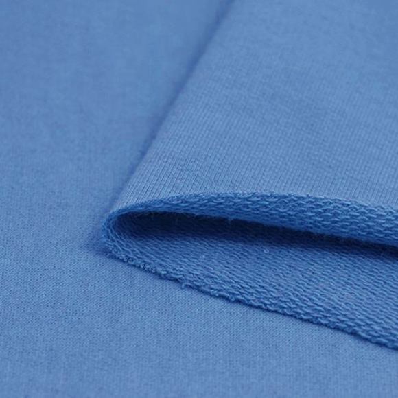 Ткань футер 3х нитка петля гл/крашеный диагональ 320г/м?  80%хб 20%пэ  шир.190см арт.ШН-3208020-12 цв.голубой рул. 35-60м (1кг-1,6м)