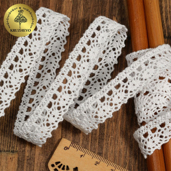 Кружево хлопковое KRUZHEVO 18мм арт.TR.1006 цв.01 белый, уп.20м