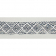 65338_Мерсеризованное хлопковое кружево, 50 мм, цвет джинсово-серый с белым