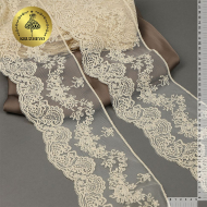 Кружево на жесткой сетке матовая нить арт.TBY.BL.40466 шир.130мм цв.бежевый уп.13,71м