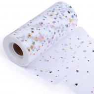 Фатин ср.ж. с блестками в шпульках, 100% ПЭ, арт.TBY.T659 шир.150мм цв.белый со звездочками уп.22,86м Фатин ср.ж. с блестками в шпульках, 100% ПЭ, арт.TBY.T659 шир.150мм цв.белый со звездочками уп.22,86м