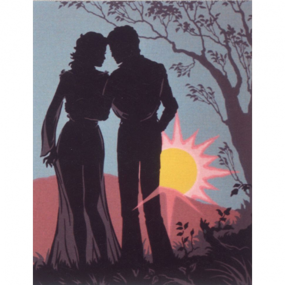 Канва жесткая с рисунком "Пара, силуэт на утренней заре "