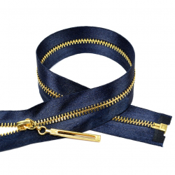 Молния MaxZipper мет. №3 золото атласная тесьма, 60 см цв.F330 синий уп.10шт