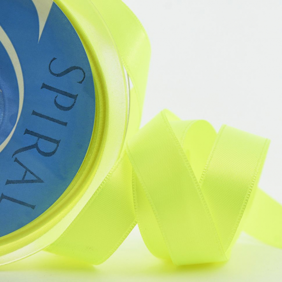 Лента атласная двусторонняя SAFISA, 25 мм, 25 м, цвет 201, неоновый желтый