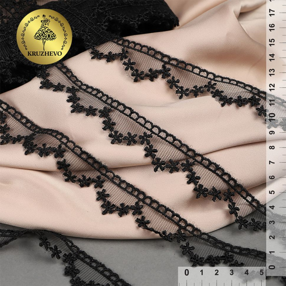 Кружево на сетке арт.TR.7018 шир.20мм цв.03 черный уп.9м