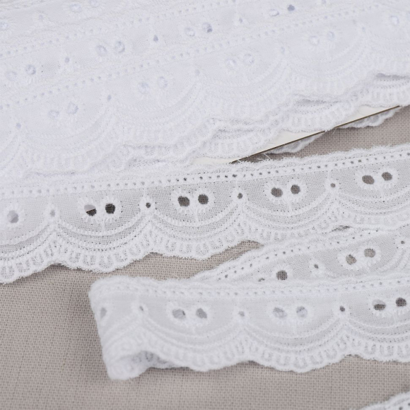 Кружево шитье хлопок KRUZHEVO арт.TBY.9772 шир.25мм цв.01 белый, уп.13,71м