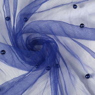 Фатин с бусинами арт.с223-85 шир.150см 100% полиэстер цв.т.синий рул.15-28м