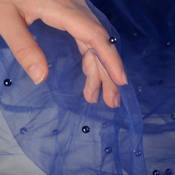 Фатин с бусинами арт.с223-85 шир.150см 100% полиэстер цв.т.синий рул.15-28м