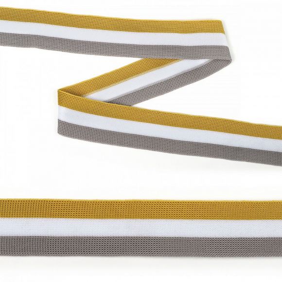 Тесьма TBY трикотажная Лампас KTS4830 шир.30мм цв.бел/желт/сер уп.32м Тесьма TBY трикотажная Лампас KTS4830 шир.30мм цв.бел/желт/сер уп.32м