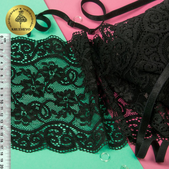 Кружево-стрейч KRUZHEVO арт.TBY.YSTL00578 шир.180мм цв.02 черный уп.25м