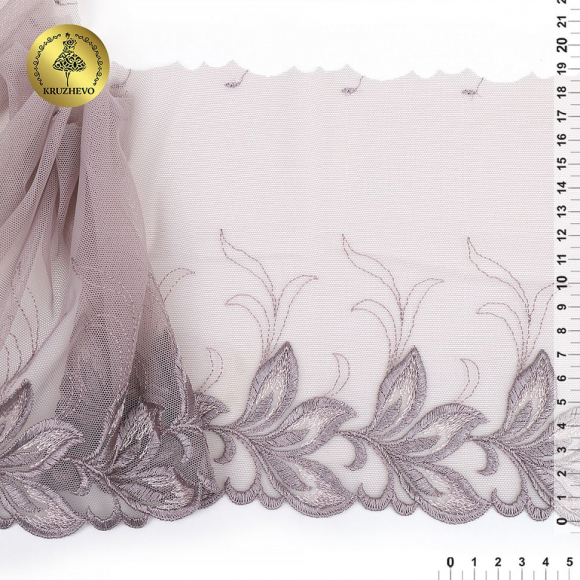 Кружево вышивка на сетке KRUZHEVO арт.TBY.OG82 шир.190мм цв.дымчатый, правая уп.6м