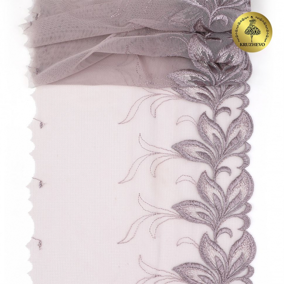 Кружево вышивка на сетке KRUZHEVO арт.TBY.OG82 шир.190мм цв.дымчатый, правая уп.6м
