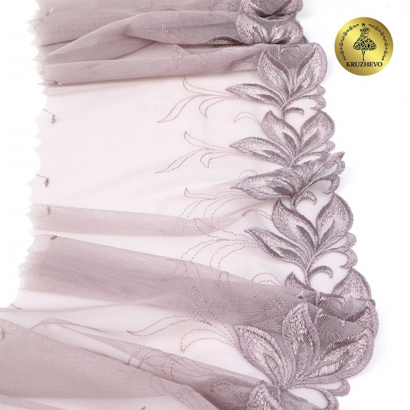 Кружево вышивка на сетке KRUZHEVO арт.TBY.OG82 шир.190мм цв.дымчатый, правая уп.6м