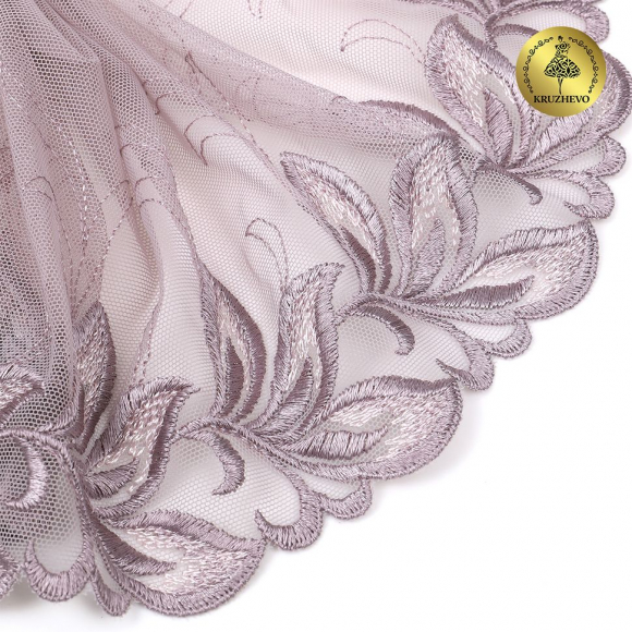 Кружево вышивка на сетке KRUZHEVO арт.TBY.OG82 шир.190мм цв.дымчатый, правая уп.6м