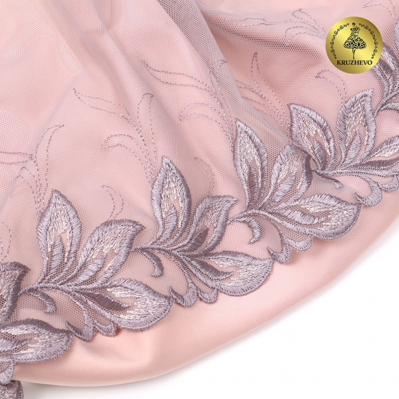 Кружево вышивка на сетке KRUZHEVO арт.TBY.OG82 шир.190мм цв.дымчатый, правая уп.6м