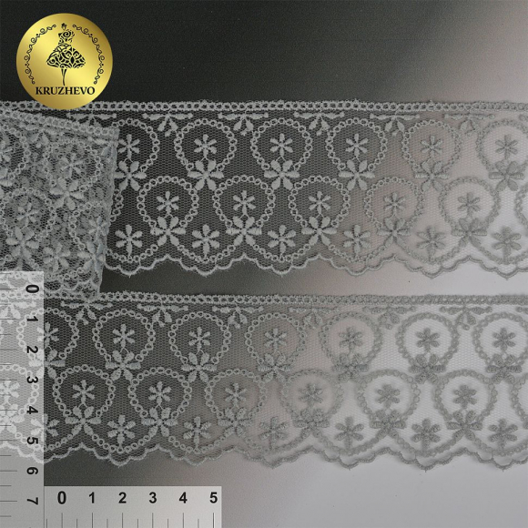 Кружево на сетке KRUZHEVO арт.TR.3818 шир.60мм цв.31 серый уп.14м Кружево на сетке KRUZHEVO арт.TR.3818 шир.60мм цв.31 серый уп.14м