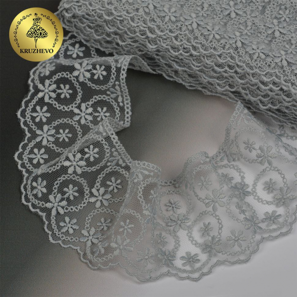 Кружево на сетке KRUZHEVO арт.TR.3818 шир.60мм цв.31 серый уп.14м Кружево на сетке KRUZHEVO арт.TR.3818 шир.60мм цв.31 серый уп.14м