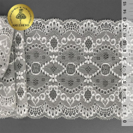 Кружево-стрейч KRUZHEVO арт.TBY.D5 шир.130мм цв.св.серый уп.10м