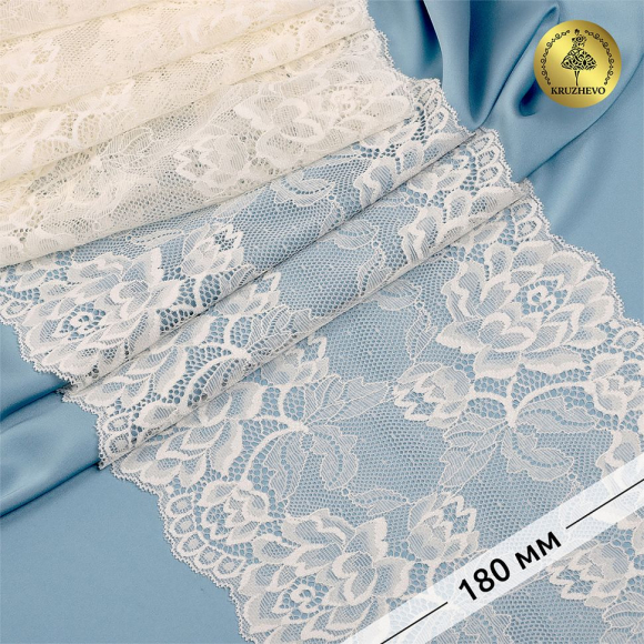 Кружево-стрейч KRUZHEVO арт.TBY.L838 шир.180мм цв.08 экрю уп.25м Кружево-стрейч KRUZHEVO арт.TBY.L838 шир.180мм цв.08 экрю уп.25м