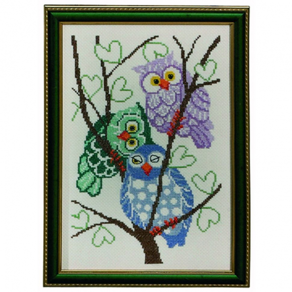 Набор для вышивания PERMIN арт.12-3822 3 совы 23х33 см