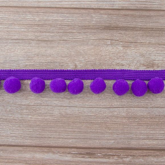 Тесьма с помпонами, диаметр 20 мм, цвет фиолетовый Тесьма с помпонами, диаметр 20 мм, цвет фиолетовый