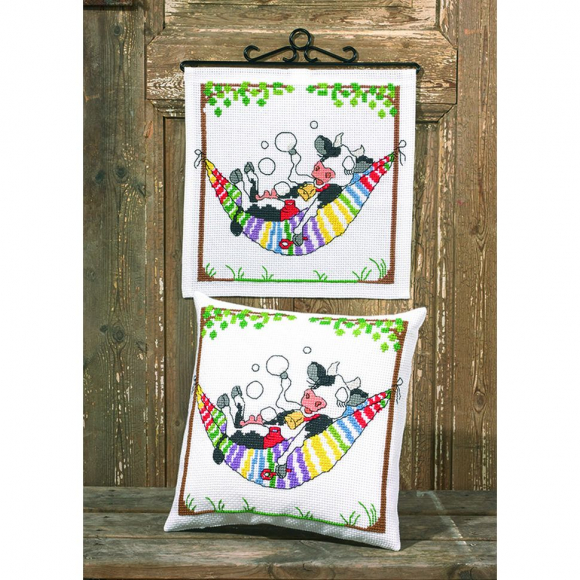 Набор для вышивания PERMIN арт.83-6846 Подушка Мечтательная корова 30х30 см