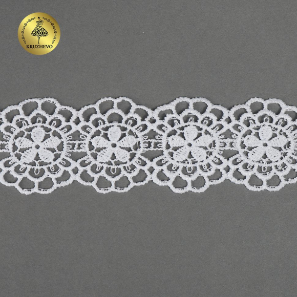 Кружево гипюр матовая нить KRUZHEVO арт.TBY.2506 шир.35мм цв.01 белый уп.13,71м