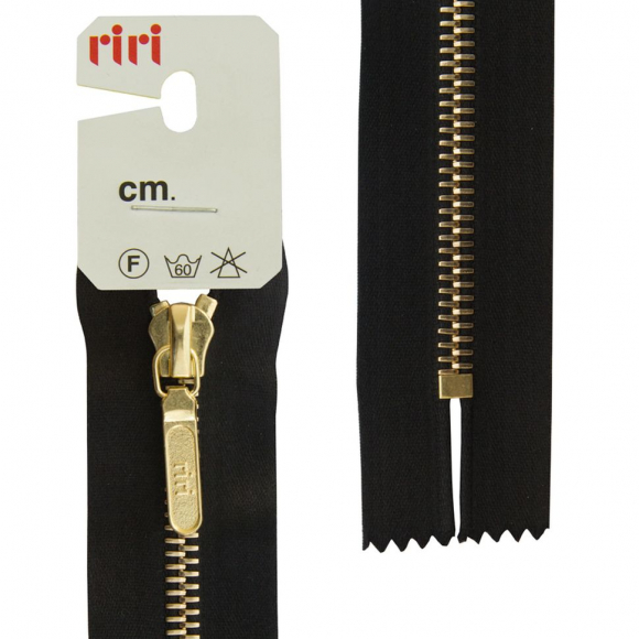 66129_Молния металл, Gold, неразъёмная, на атласной тесьме, 6 мм, 18 см, цвет 2110, черный