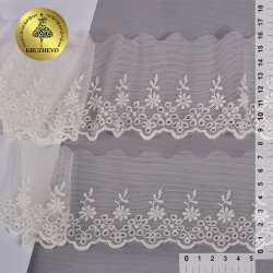 Кружево на сетке KRUZHEVO хлопковое арт.TBY.D58 шир.75мм цв.02 молочный, уп.13м