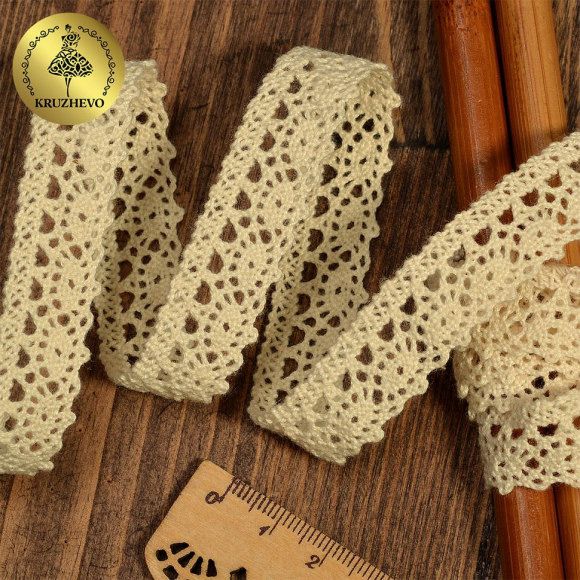 Кружево хлопковое KRUZHEVO 18мм арт.TR.1006 цв.02 молочный, уп.20м