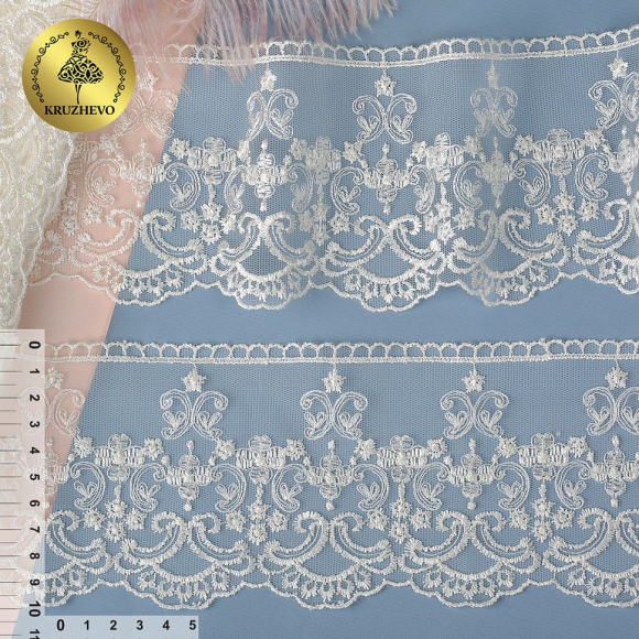 Кружево на сетке KRUZHEVO арт.TR.16GB1556 шир.100мм цв.02 молочный, уп.9м