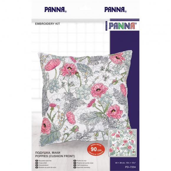 Набор для вышивания PANNA арт. PD-7204 Подушка Маки 40х39 см